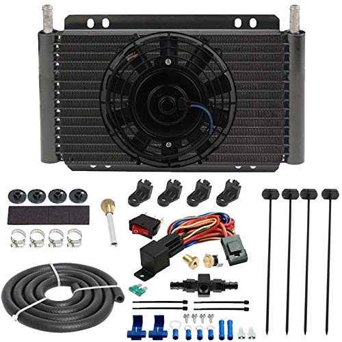 11" Engine Transmission Oil Cooler 6" Inch Electric Cooling Fan & 6AN In-line Hose Thermostat Switch Wiring Kit (170'F On - 155'F Off) - size: 170'F On - 155'F Off