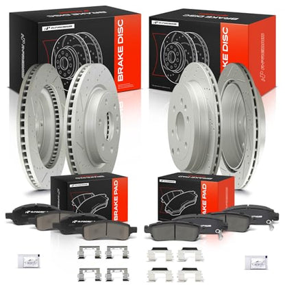 A-Premium Front and Rear Drilled Slotted Brake Rotors and Ceramic Pads Kit