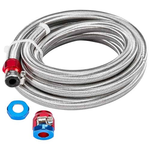 CarBole 10FT Stainless Steel Braided Fuel Line, 3/8" I.D. Diesel Hose Swap EFI PTFE with Fittings for Automotive Fuels Lubricants Coolants - size: 3/8" ID, 10FT