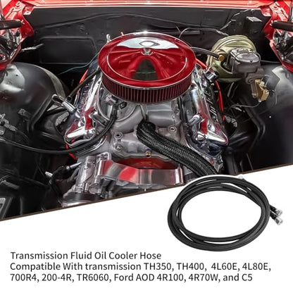 MuHize 70 Inch AN-6 Transmission Cooler Line Kit Stainless Steel Braided - size: 70 Inch-Black