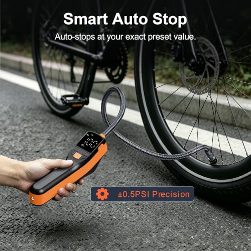 BEVA CAP02 Tire Inflator Portable Air Compressor, Fast Inflation Bike Pump with Digital Pressure Gauge and LED Light, 150PSI Portable Air Pump for Car Tires, Motorcycle, Bike, Ball