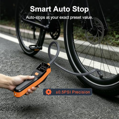 BEVA CAP02 Tire Inflator Portable Air Compressor, Fast Inflation Bike Pump with Digital Pressure Gauge and LED Light, 150PSI Portable Air Pump for Car Tires, Motorcycle, Bike, Ball