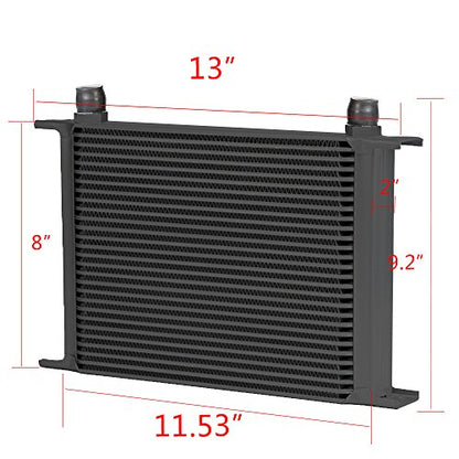 Universal 28 Row 10AN-10AN Aluminum Engine Transmission Oil Cooler + 7" Fixed Engine Cooling Fan