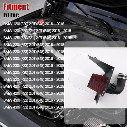 Cold Air Intake System with PC Heat Shield Compatible with 2016-2018 BMW B48 2.0T F30 F31 F32 F33 F20 430i 120i 125i F22 220i 230i, High Flow Aluminum Pipe - color: 2016-2018 430i 120i 125i F22 220i 230i