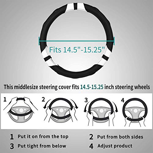 Achiou Steering Wheel Cover 15in Microfiber Leather Anti-Slip Universal - color: Black + White