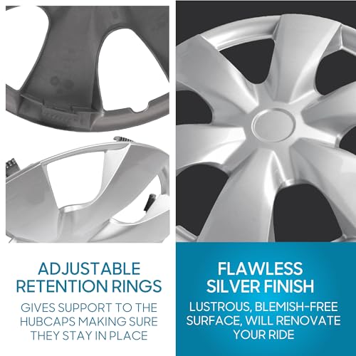 BDK (4-Pack Premium 15"" Wheel Rim Cover Hubcaps OEM Style Replacement Snap On Car Truck SUV Hub Cap - 15 Inch Set, KT-1008-15_df - style: Sleek No Lug 15"