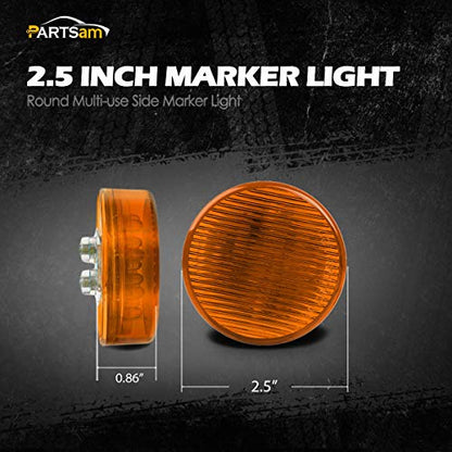 Partsam 10pcs 2.5" Round Amber Trailer 13LED Side Marker, 2.5 Inch Clearance Lights for Trailer Truck, Sealed Waterproof, 12V - color: Amber
