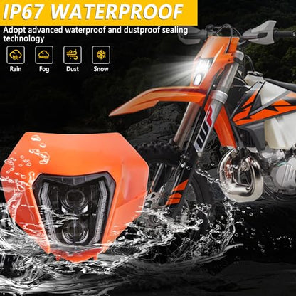 RAMJET4X4 LED Dirt Bike Enduro Supermoto Motorcycle Headlight W/DRL - color: orange