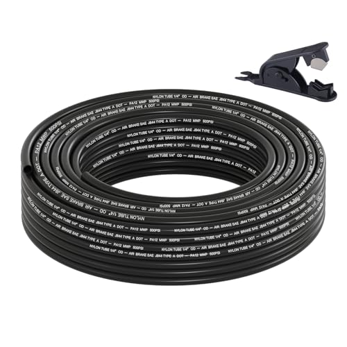 1/4" DOT Air Line, 50FT SAE J844 PA12 Nylon Air Tubing with Cutter - size: 1/4" OD 50FT