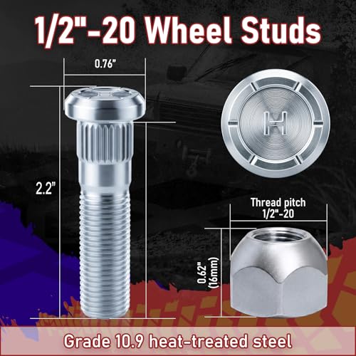 12Sets 1/2-20 Trailer Studs with Nuts Fit Lippert Dexter 2000-7000LB Axles - color: 1/2''-20 Wheel Stud with Lug Nuts, size: 12pack