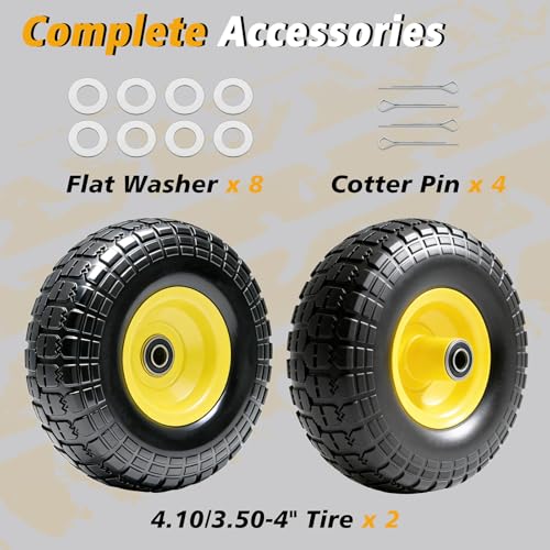 10-Inch Solid Dolly Tire Wheels (2-Pack) - 4.10/3.50-4" Tire and Wheel Flat Free with 5/8" Bearings, 2.1" Offset Hub for Hand Truck, Wheelbarrow, Dolly, Hand Carts - color: 2 PACK, size: 10"-4.10/3.50-4"