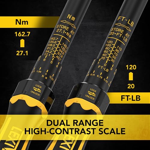 LEXIVON Torque Wrench, 3/8-Inch Drive, Dual Scale 20-120 FT-LB (27.1-162.7 N·m), Premium Rubber-Grip Handle, Deluxe Hybrid Case (LX-TW38) - size: 3/8"DR. 20–120 FT-LB