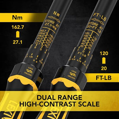 LEXIVON Torque Wrench, 3/8-Inch Drive, Dual Scale 20-120 FT-LB (27.1-162.7 N·m), Premium Rubber-Grip Handle, Deluxe Hybrid Case (LX-TW38) - size: 3/8"DR. 20–120 FT-LB