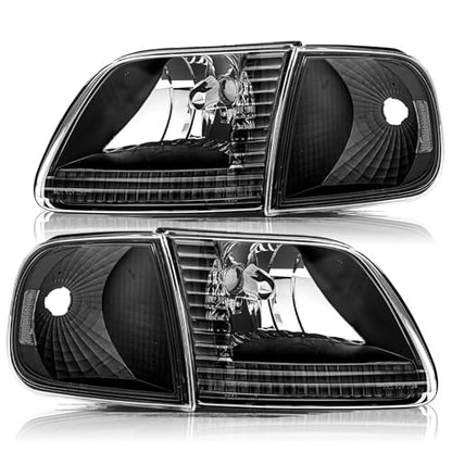 Aosky Halogen Headlights Assembly for 1997-03 Ford F150 Expedition - color: Black / Clear, style: w/o Bulbs