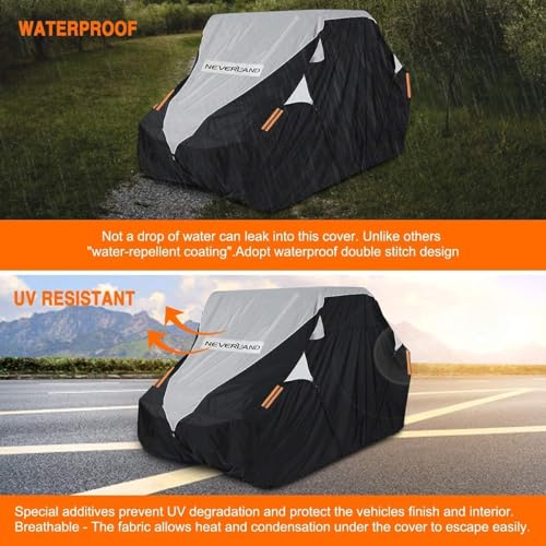 Neverland UTV Cover Waterproof 300D Heavy Duty 2-3 Seater/4-6 Seater 4 Door Side by Side Covers All Weather Protection Compatible with Polaris RZR Can-Am Maverick Defender Kawasaki - size: M: 126"Lx 65"Wx 73"H (Single row seat)