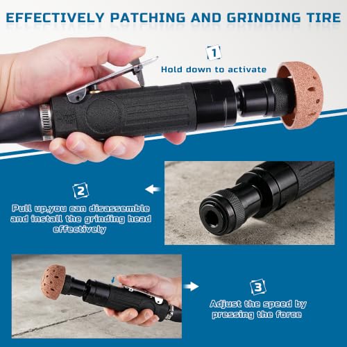 Low Speed Air Tire Buffer, Tire Buffer Full Kit Repair Polish Patch Tools with Tungsten Steel 42 mm 55mm Grinder Heads, Inner Liner Wheel Tire Polish Tire Buffing Scrapper Roller with Brush - size: Upgraded