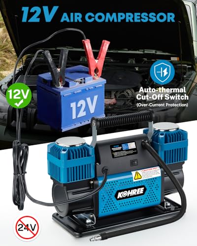 Kohree 12V Dual Cylinder Air Compressor, 12.35 ft³/Min Fast Tire Inflator - style: Basic-Dual Cylinder