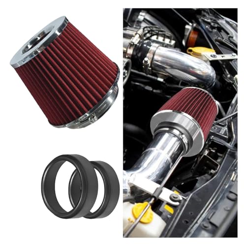 LAINLOY Universal Clamp-On Air Intake Filter for Cars, 76 89 102MM, Red - color: Red