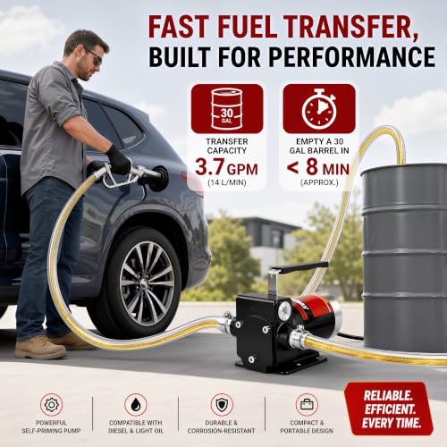 TOPWAY 12V DC Gasoline Fuel Pump 3.7GPM Self-priming Oil Transfer Pump With Handle, Reversible Pumping, Overheat Protection, Explosion-Proof, Built-in Bypass, for Gasoline Fuel Diesel Kerosene Removal - style: 12V 3.7GPM