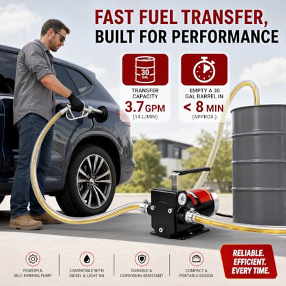 TOPWAY 12V DC Gasoline Fuel Pump 3.7GPM Self-priming Oil Transfer Pump With Handle, Reversible Pumping, Overheat Protection, Explosion-Proof, Built-in Bypass, for Gasoline Fuel Diesel Kerosene Removal - style: 12V 3.7GPM