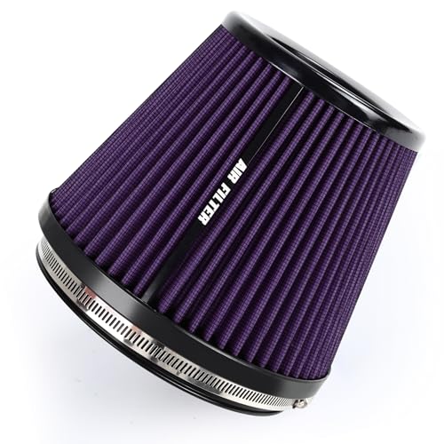 6" 152mm Inlet Cold Air Intake Filter High Flow Honeycomb Top Replacement Clamp-On Air Filter High Performance Washable Cone Filter 170mm Tall Purple - color: Purple
