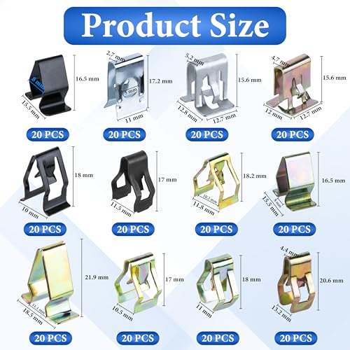 240 PCS 12 Sizes Auto Car U-Clips, Metal Trim Clips, Trim Moulding Clip Kit