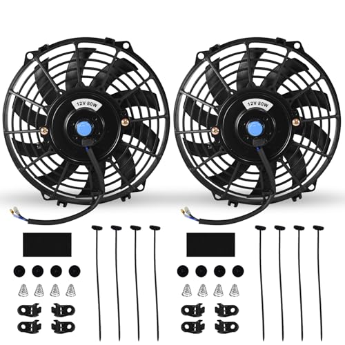 9" Universal Electric Radiator Fan Push Pull Slim Fan High Performance Cooling Fan 80W 12V Mount Kit 2PCS - size: 9 inch- 2PCS