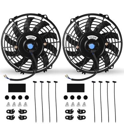 9" Universal Electric Radiator Fan Push Pull Slim Fan High Performance Cooling Fan 80W 12V Mount Kit 2PCS - size: 9 inch- 2PCS