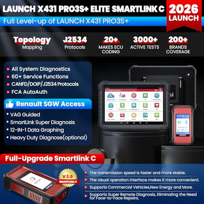 LAUNCH X431 PRO3S+ Elite, 2026 Bidirectional Scan Tool with J2534 Protocols