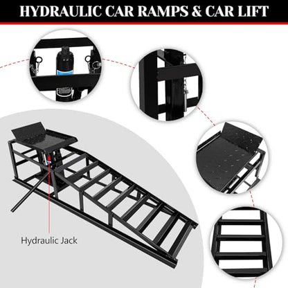 Hydraulic Car Ramps 2-Pack 5T Heavy Duty Portable for Oil Changes Tire Maintenance and Auto Repairs Suitable for Low Clearance Cars Trucks & SUVs (Black, 45.3" L x 10.2" W x 15" H)