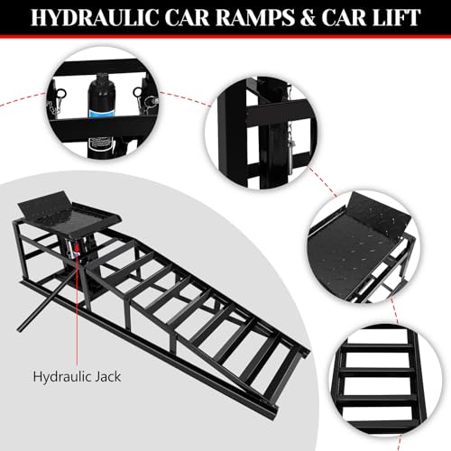 Hydraulic Car Ramps 2-Pack 5T Heavy Duty Portable for Oil Changes Tire Maintenance and Auto Repairs Suitable for Low Clearance Cars Trucks & SUVs (Black, 45.3" L x 10.2" W x 15" H)