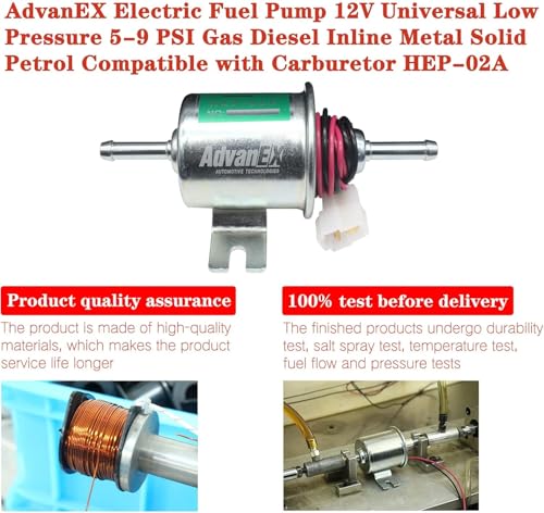 Electric Fuel Pump 12V Universal Low Pressure 5-9 PSI Gas Diesel Inline Metal Solid Petrol Compatible with Carburetor HEP-02A - size: HEP-02A(5-9 PSI)