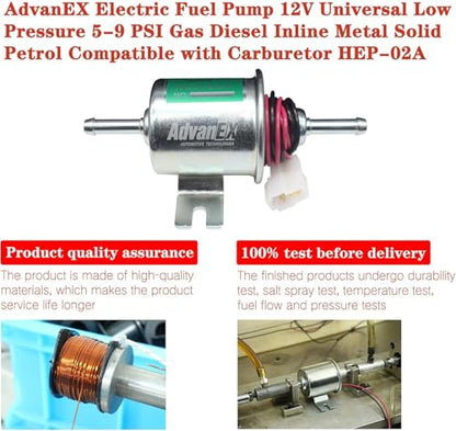 Electric Fuel Pump 12V Universal Low Pressure 5-9 PSI Gas Diesel Inline Metal Solid Petrol Compatible with Carburetor HEP-02A - size: HEP-02A(5-9 PSI)