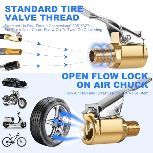 Suaika 2pcs Brass Tire Inflation Hose Adapter,Lock-on Collet