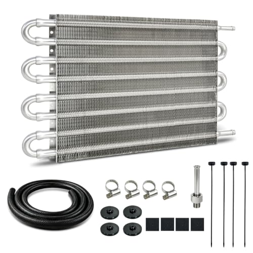 Transmission Oil Cooler, 8 Pass Tube and Fin Cooler Kit, 5/16 Universal Aluminium Oil Cooler Kit with Hose Mounting (Silver) - color: Silver, size: 8 Pass