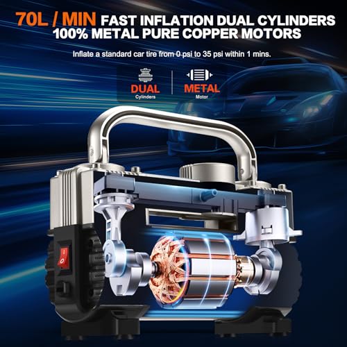 GSPSCN 12V Heavy Duty Tire Inflator Metal Portable Air Compressor Pump - color: Silver