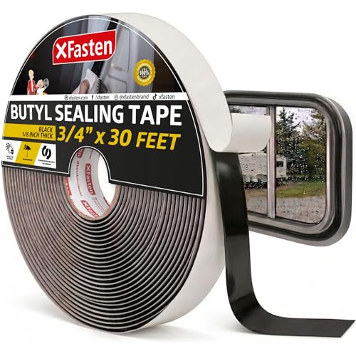 XFasten Butyl Sealing Tape, Black, 1/8-In x 3/4-In x 30-Foot Plumbers Putty, RV Sealant, Boat Sealing, EDPM Butyl Tape - size: 1/8" x 3/4" x 30', Single Pack