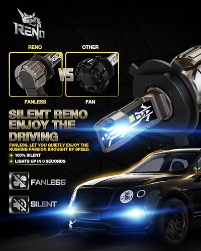 RENO H4 Bulb, Fanless 9003/HB2 6500K White 800% Brighter 36000LM Fog Bulbs - size: H4 9003
