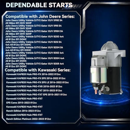 41040024 MIA11732 Starter Motor for 2012-2023 John Deere Gator XUV 590E 590i 590M 825E 825i 825M 835E 835R 835M, 2015-2023 Kawasaki KAF820 Mule PROFX, 12V 9 Teeth CW - size: MIA11732