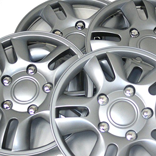 WC3-15-1006-S - Pack of 4 Hubcaps - 15-Inches | Silver | Style 006 Style Snap-On (Pop-On) Type Metallic Silver Wheel Covers Hub-caps - size: 15-Inches | Silver | Style 006