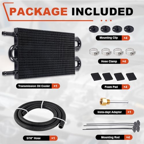 BARTOO Universal 5/16" Transmission Oil Cooler Kit, Aluminium alloy 4 Pass Tube and Fin Oil Cooler Kit(Black) - color: Black, size: 4 Pass