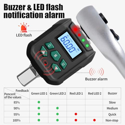 1/2" Digital Torque Wrench Adapter, ±2% Accuracy, 1.3-44.2 Ft-lb - size: 1.3-44.2 Ft-lb (1.8-60 Nm)