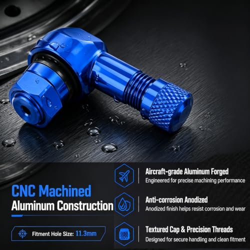 90° Tire Valve Stems 11.3mm Aluminum Forged for Scooter E-Bike ATV - color: Blue