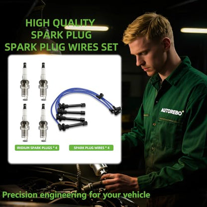 Set of 4PCS Ignition Spark Plug Wires 32702-P0A-A00 8028 RC-HE73 671-4179 & 4 Iridium Spark Plugs Compatible with Honda Accord Civic Odyssey Acura CL Isuzu Oasis L4 2.3L 2.2L 1.6L,1994-2022 - size: 8028