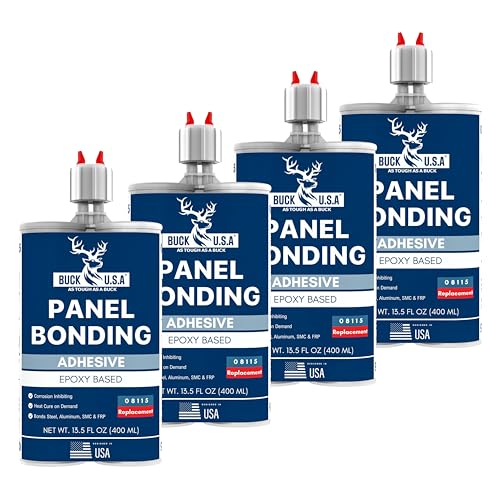 4 Pack Buck Panel Bonding Adhesive, Two-Part Epoxy, 400 ml/13.5 fl oz Cartridge, 08115 Replacement, Heavy Duty Metal Glue for Automotive Use, Bonds w/Steel, Aluminum, Plastic, OEM Recommended, Black - size: Panel Bond (400ml), style: 4 Pack