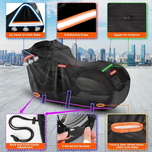 Motorcycle Cover Waterproof Outdoor,420D Large Motorcycle Cover with Side Box,fits Touring Models (108" x 44" x 56" Black & Orange) - color: Black & Orange, size: Side Box(108"x44"x56")