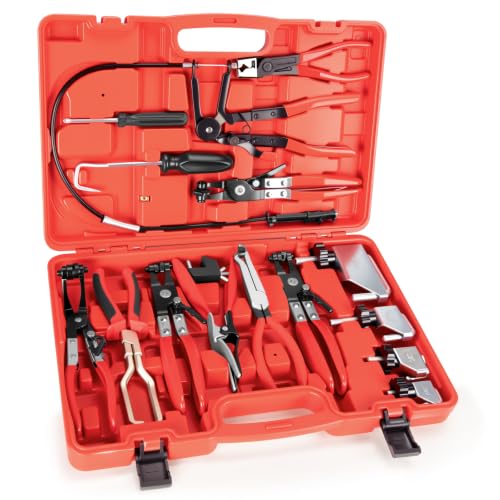 BETOOLL Hose Clamp Pliers 16PCS, Hose Clamp Removal Tool Kit with Long Reach & Flexible Wire Tools for Radiator, Heater, Coolant & Water Hoses - color: Red, size: 16pcs