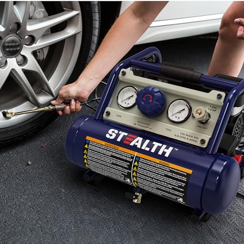 STEALTH Air Compressor 1 Gallon, 1/2HP Max 125 PSI, Induction Motor, 0.8 CFM@90PSI, 1.3 CFM@40PSI, Oil-Free Maintenance Free Light Weight Electric Air Tools for Drilling, Nailing, Grinding, SAUQ-1105 - style: SAUQ-1105-1