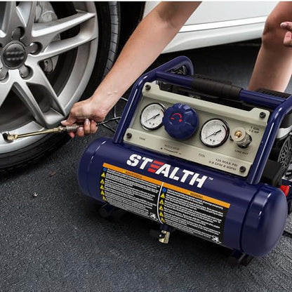 STEALTH Air Compressor 1 Gallon, 1/2HP Max 125 PSI, Induction Motor, 0.8 CFM@90PSI, 1.3 CFM@40PSI, Oil-Free Maintenance Free Light Weight Electric Air Tools for Drilling, Nailing, Grinding, SAUQ-1105 - style: SAUQ-1105-1