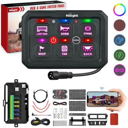 Nilight 6 Gang Switch Panel APP RGB 12V 24V Circuit Control System 4-Mode - color: RGB, size: 6 Gang Switch 4 Modes